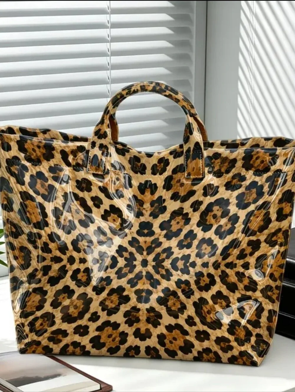 Women Beautiful Daily Commute Brown Tote Bag Lropard PVC Large Print